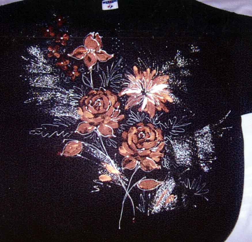 Item CMK000002- Copper Metallic Acrylic Rose Bouquet on Black Shirt
